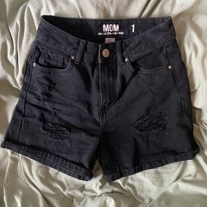 Black Distressed Denim Shorts